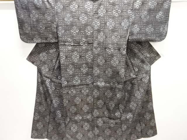 JAPANESE KIMONO / ANTIQUE KIMONO / SILK / TSUMUGI / WOVEN ABSTRACT PATTERN